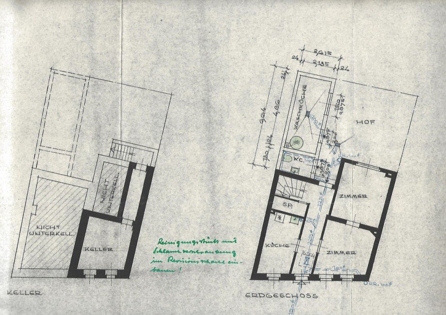 Grundriss Keller, Erdgeschoss Einfamilienhaus Bonn / Endenich