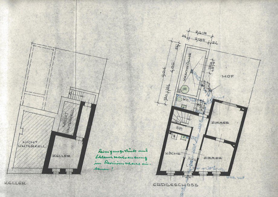 Grundriss Keller, Erdgeschoss Einfamilienhaus Bonn / Endenich