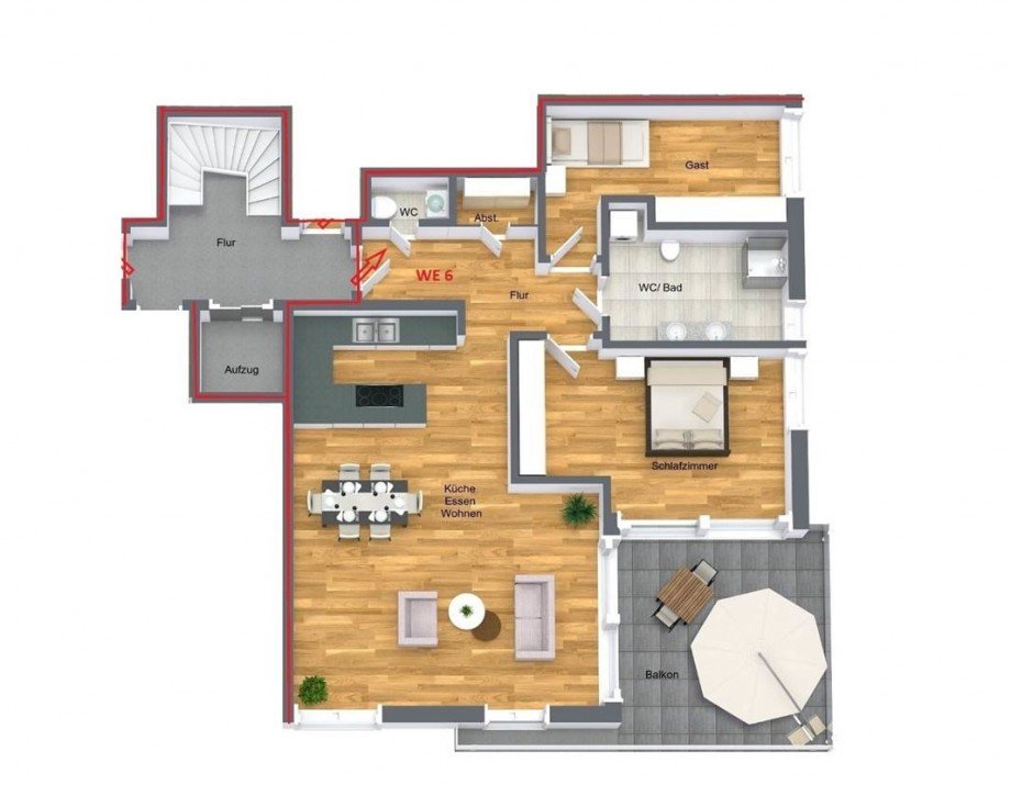 Grundriss WE 6 Etagenwohnung Bonn