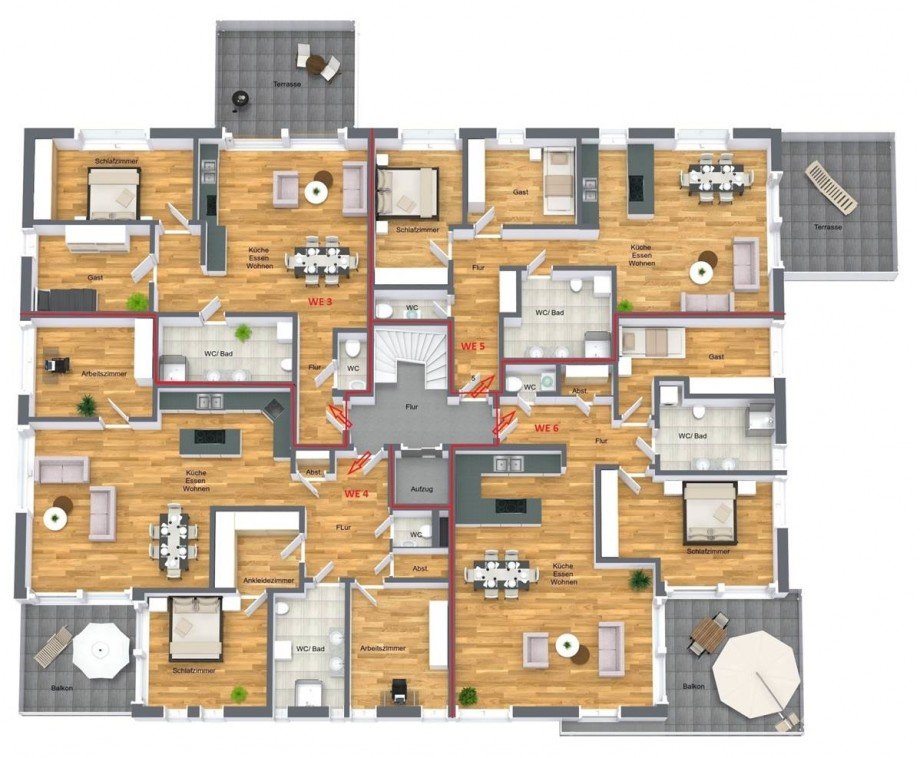 Grundriss WE 3, 4, 5 und 6 Erdgeschosswohnung Bonn