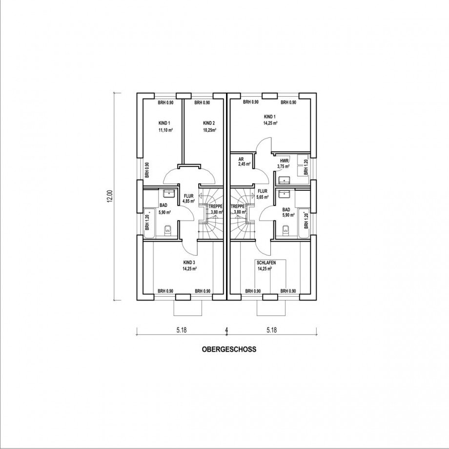 BV Hangelar Grundriss Obergeschoss Doppelhaush�lfte Bonn / Beuel-Mitte